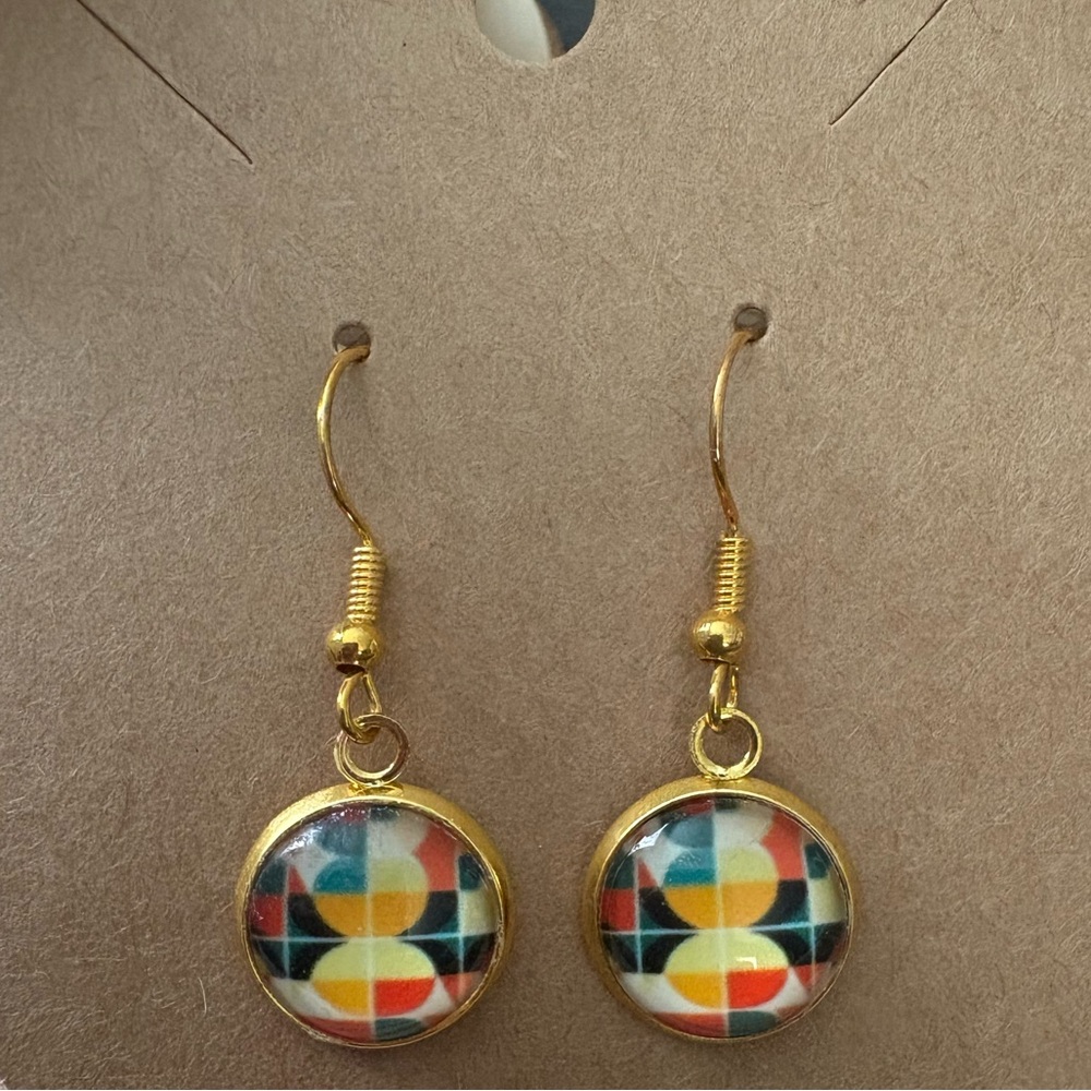 Handcrafted Retro Geometric Design Dangle Earrings